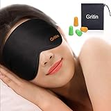 Schlafmaske, Gritin Augenmaske Nachtmaske Verstellbarem Gummiband 100% Hautfreundlich Seide Geruchneutral Schlafbrille mit Ohrstöpseln und Tragbare Tasche - Schwarz