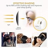 Schlafmaske, Gritin Augenmaske Nachtmaske Verstellbarem Gummiband 100% Hautfreundlich Seide Geruchneutral Schlafbrille mit Ohrstöpseln und Tragbare Tasche - Schwarz - 6