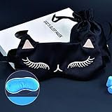 Markcur Schlafmaske Schlafbrille mit Herausnehmbarem Kühlkissen und Wärmend Augenmaske Schlaf kühlend für Reisen Schichtarbeit und Meditation, komplette Dunkelheit - Schwarz - 2